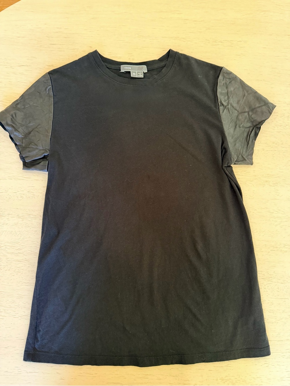 Vince Black Tee with Pleather Sleeves